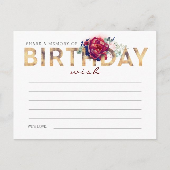 Share a Memory or Birthday Wish Burgundy and Navy Postcard (Front)