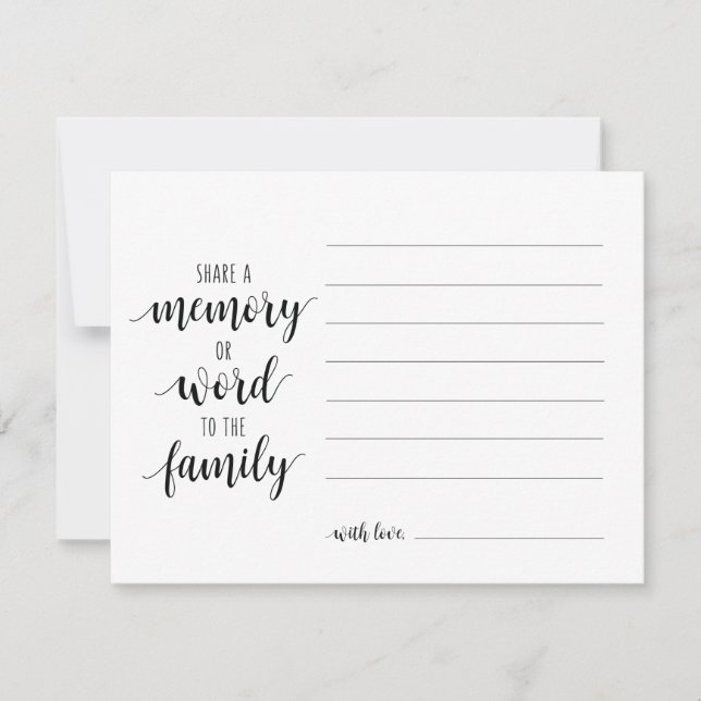 Share a memory or word to the family sympathy card (Front)