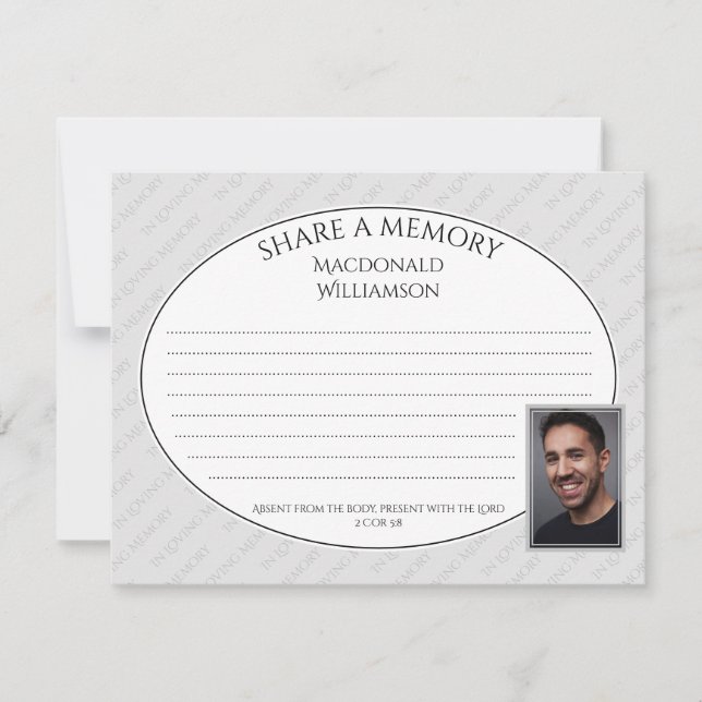 SHARE A MEMORY | Photo | Funeral Condolence Card (Front)
