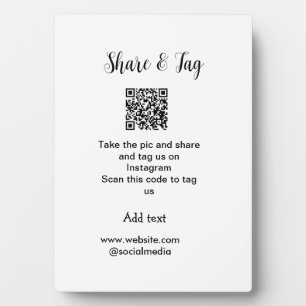 Share and tag on Instagram scan QR add website Plaque