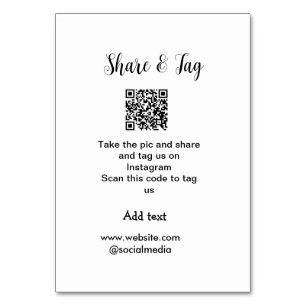 Share and tag on Instagram scan QR add website  Table Number
