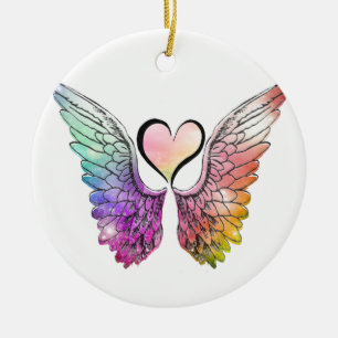 Share - Angel Wings and Heart Ceramic Ornament