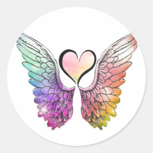 Share - Angel Wings and Heart Classic Round Sticker
