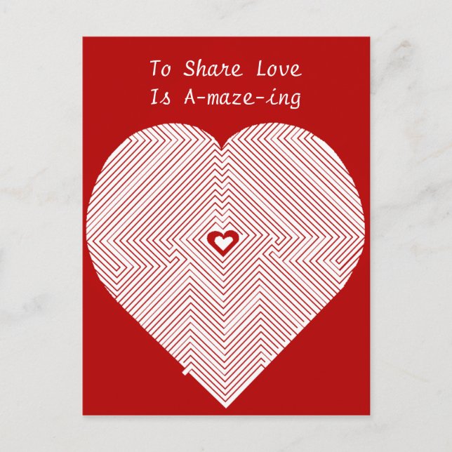 Share Love A-Maze-ing Valentines Day Maze Heart PC Postcard (Front)