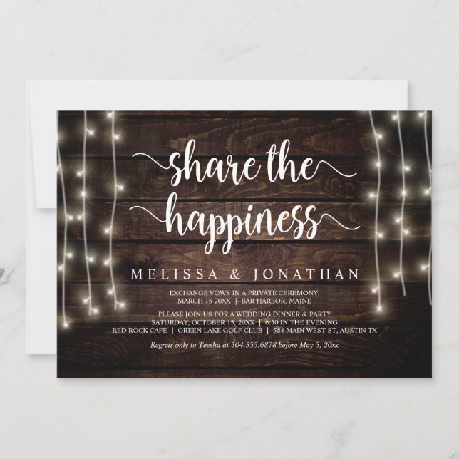 Share the happiness, Rustic Elopement Party Invitation (Front)