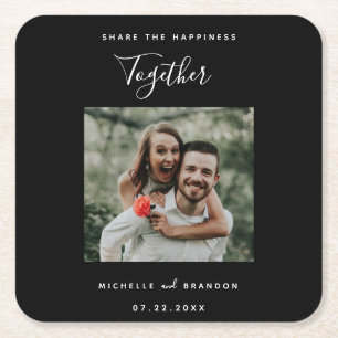 Share the Happiness Together Modern Photo Simple Square Paper Coaster