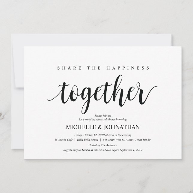 Share the happiness wed Rehearsal Dinner invites (Front)