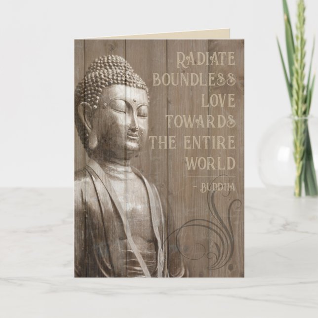 Share the Love Buddhist Wood Effect Buddha Quote Card (Front)
