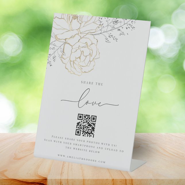Share the Love Elegant Share Wedding Photo QR Code Pedestal Sign (Creator Uploaded)