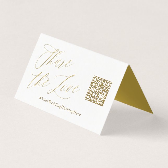 Share the Love Gold Wedding QR Code Tent Card (Front)