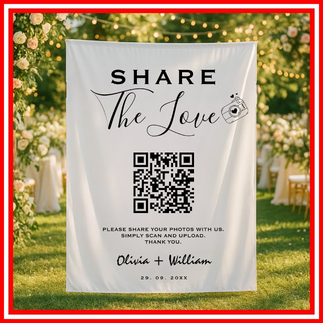 Share The Love Modern QR Code Wedding Backdrop Tapestry (Creator Uploaded)