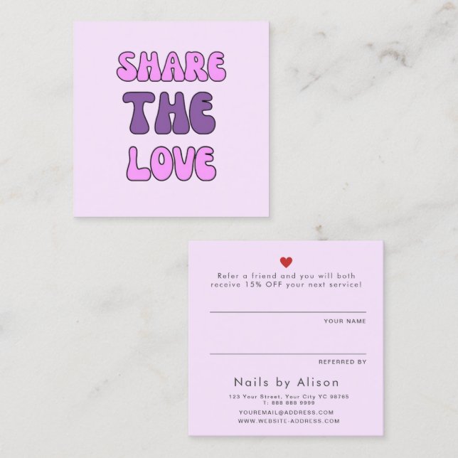 Share the love pink purple modern typography  referral card (Front/Back)