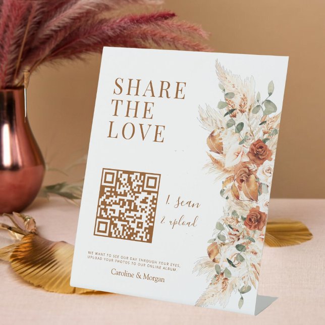  Share the Love QR Code Elegant Calligraphy Rustic Pedestal Sign (Creator Uploaded)