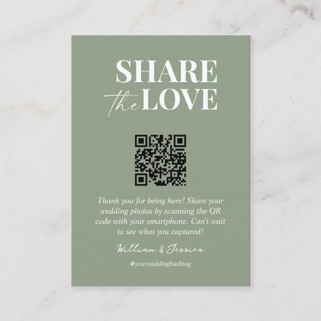 Share the love QR code wedding photo sharing Enclosure Card (Front)
