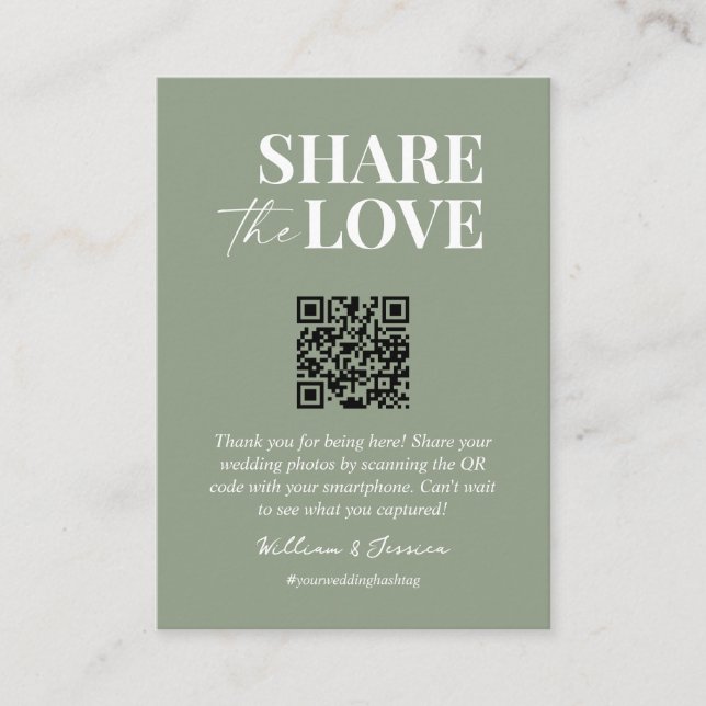 Share the love QR code wedding photo sharing Enclosure Card (Front)