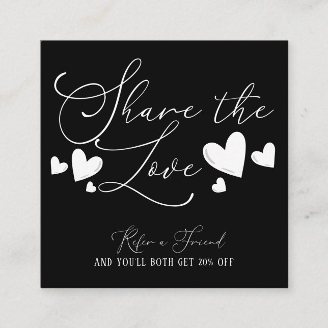 Share the Love Simple Minimal Hearts Script Referr Referral Card (Front)