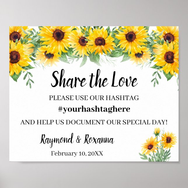 Share the Love Social Media Wedding Sunflower Sign (Front)