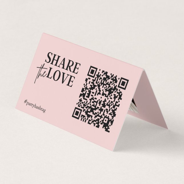 Share the Love Wedding Photos QR Code Pink blush Business Card (Front)