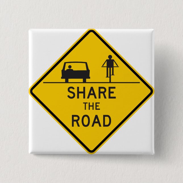 Share the Road Highway Sign 2 Inch Square Button (Front)