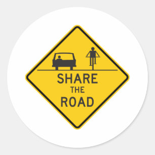 Share the Road Highway Sign Classic Round Sticker