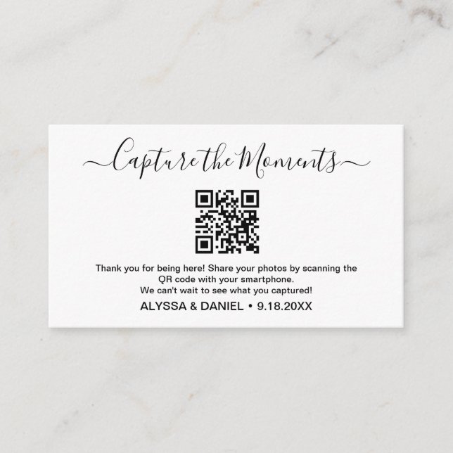 Share Wedding Photo Moments QR code Customizable Enclosure Card (Front)