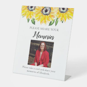 Share your Memories Funeral Photo Sunflower Pedestal Sign