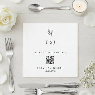 Share your Photos QR Code Botanical Wedding Napkin