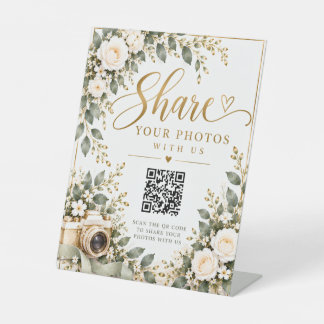 Share Your Photos Wedding QR Code Pedestal Sign