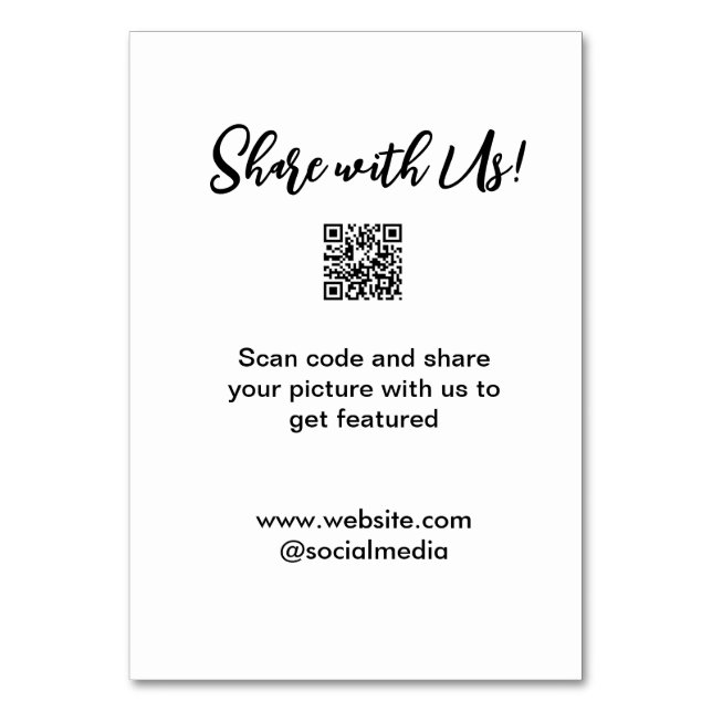 Share your picture scan QR code add website email  Table Number (Front)