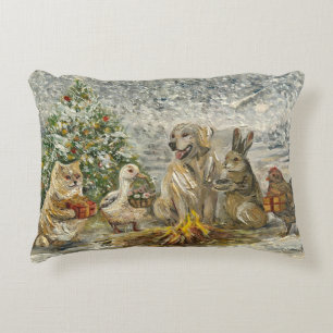 Shared Warmth Whimsical Farmhouse Animals Campfire Accent Pillow