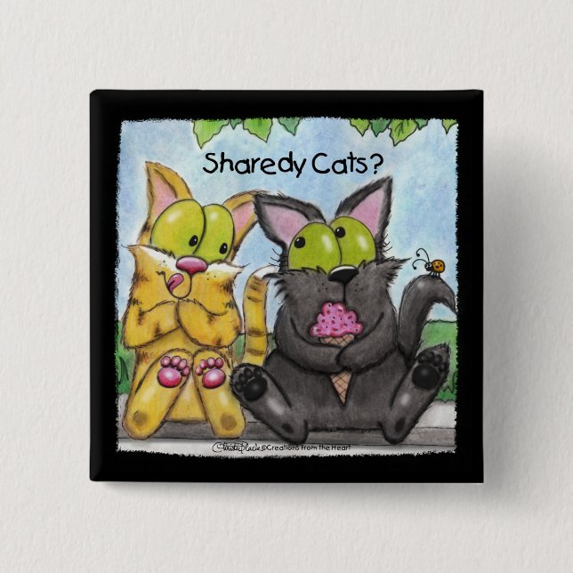Sharedy Cats -Silly and Tig 2 Inch Square Button (Front)