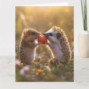 Sharing a Strawberry - Adorable Hedgehog and Mouse Card