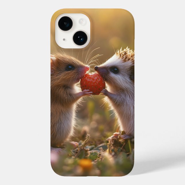 Sharing a Strawberry - Adorable Hedgehog and Mouse Case-Mate iPhone Case (Back)