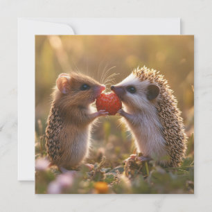 Sharing a Strawberry - Adorable Hedgehog and Mouse Holiday Card