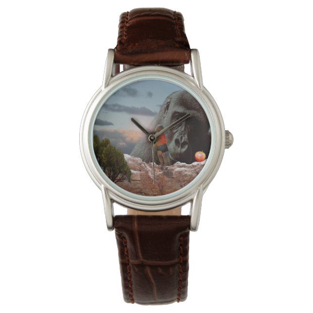 Sharing An Apple With A Gorilla, Ladies Leather Watch (Front)
