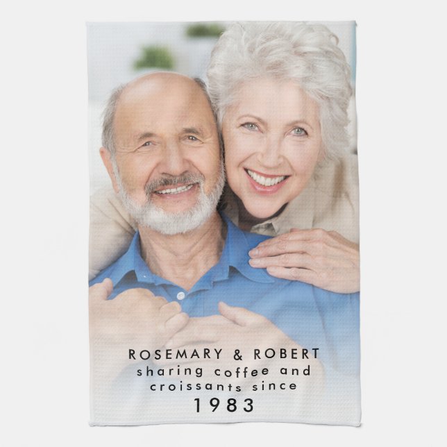 Sharing Coffee Croissants Since Year Names Photo Kitchen Towel (Vertical)