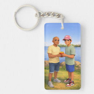 Sharing fries by the lake keychain