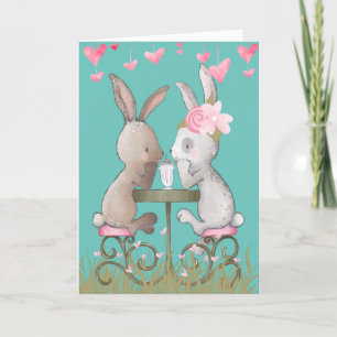 Sharing Ice Cream Sundae Pink Cute Valentine Holiday Card