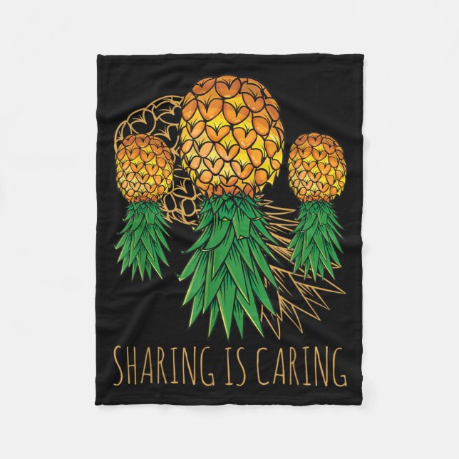 Sharing Is Caring Pineapple Hawaii Fruit Summer Fleece Blanket (Front)