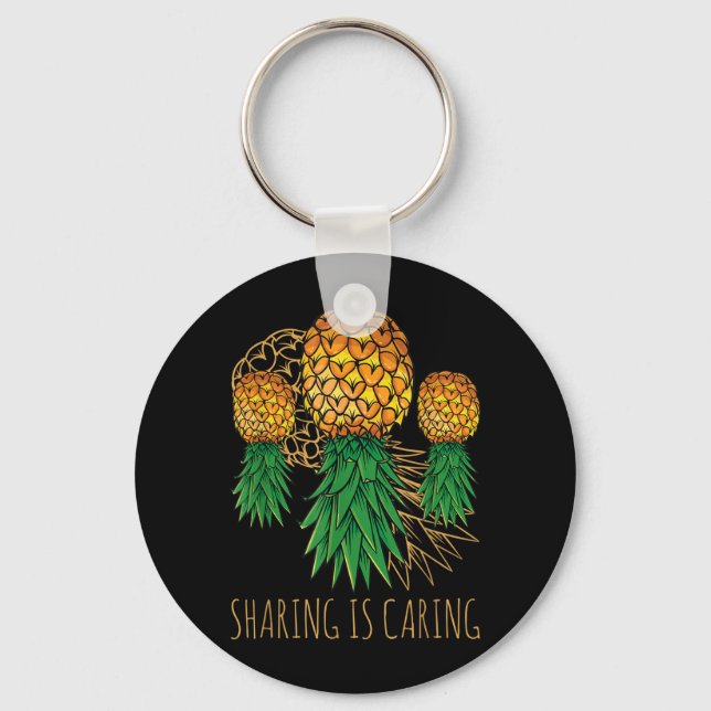 Sharing Is Caring Pineapple Hawaii Fruit Summer Keychain (Front)