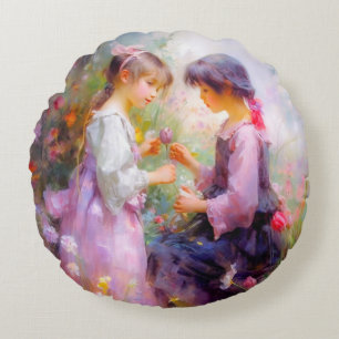 Sharing Roses and Friendship  Round Pillow