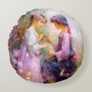 Sharing Roses and Friendship Round Pillow