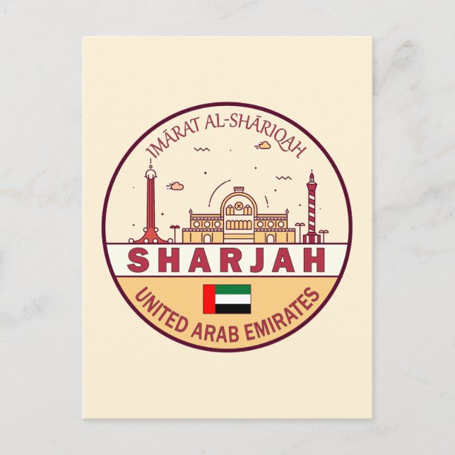 Sharjah United Arab Emirates City Skyline Emblem Postcard (Front)