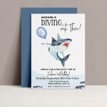 Shark 3rd Birthday Kids invitation<br><div class="desc">A fun Shark theme featuring a watercolor shark sporting a glittery party hat and holding a balloon a big number three on it. Cute fun and modern. Great for your childs Third summer pool party birthday.</div>