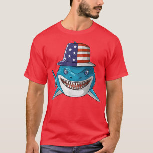 Shark 4th of July American Flag Boys Kids Men Awso T-Shirt