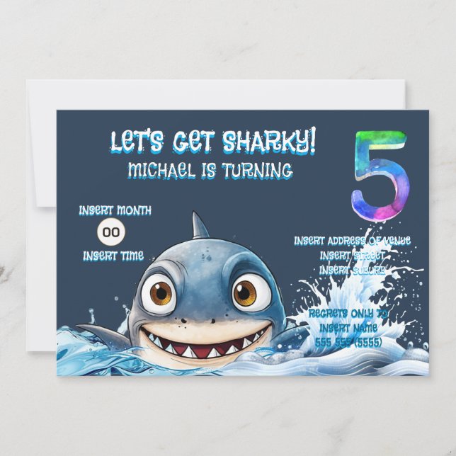 Shark 5th Birthday Invite | Let’s Get Sharky (Front)