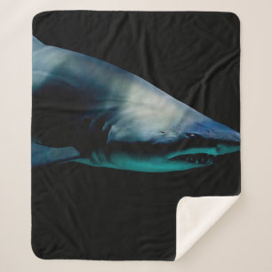SHARK AGAINST BLACK BACKGROUND SHERPA BLANKET