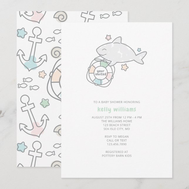 Shark Ahoy Baby Shower Invitation (Front/Back)