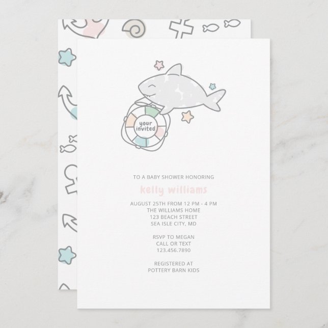 Shark Ahoy Baby Shower Invitation (Front/Back)