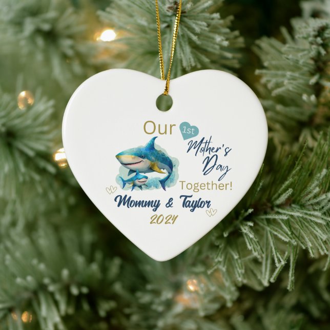  Shark and baby, Our First Mother'sDay Together Ceramic Ornament (Tree)